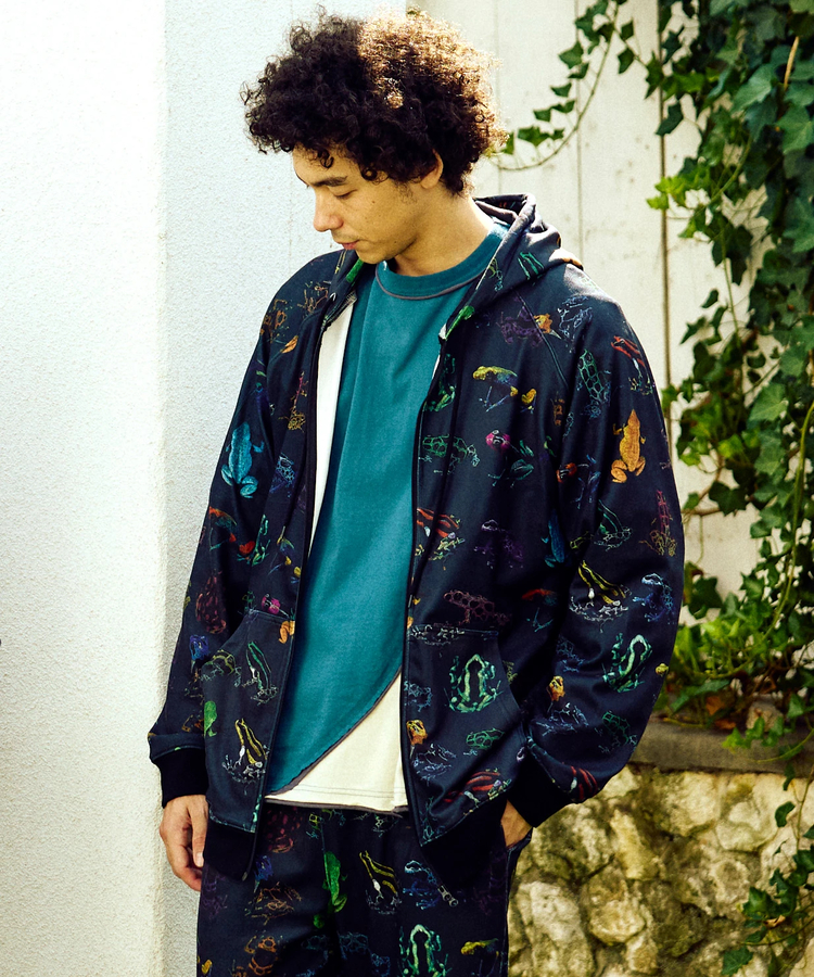 go slow caravan(ゴースローキャラバン) |寝るまで気持ちいい総柄スムースZIPフーディー (MENS)