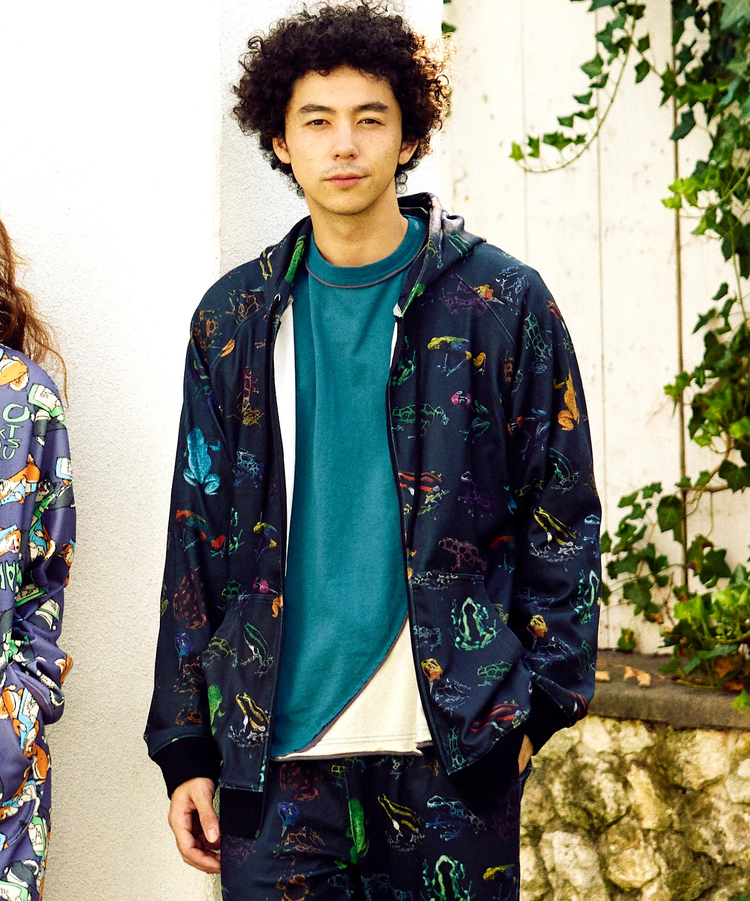 go slow caravan(ゴースローキャラバン) |寝るまで気持ちいい総柄スムースZIPフーディー (MENS)