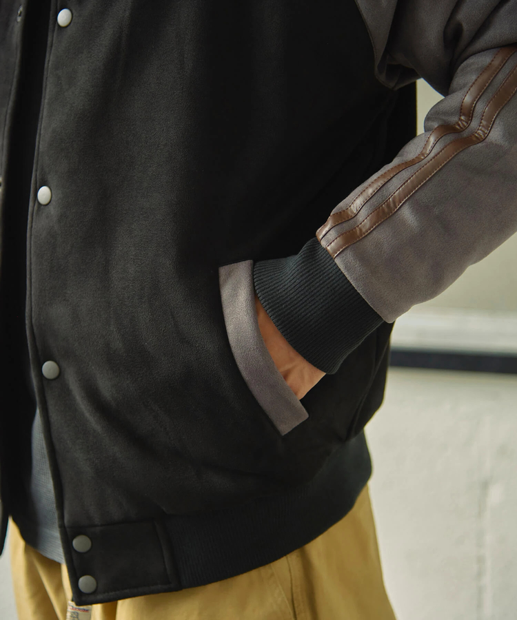 go slow caravan(ゴースローキャラバン) |DUCKSTER/ダックスター スエード/レザー調コンビ スタジアムジャケット (MENS)