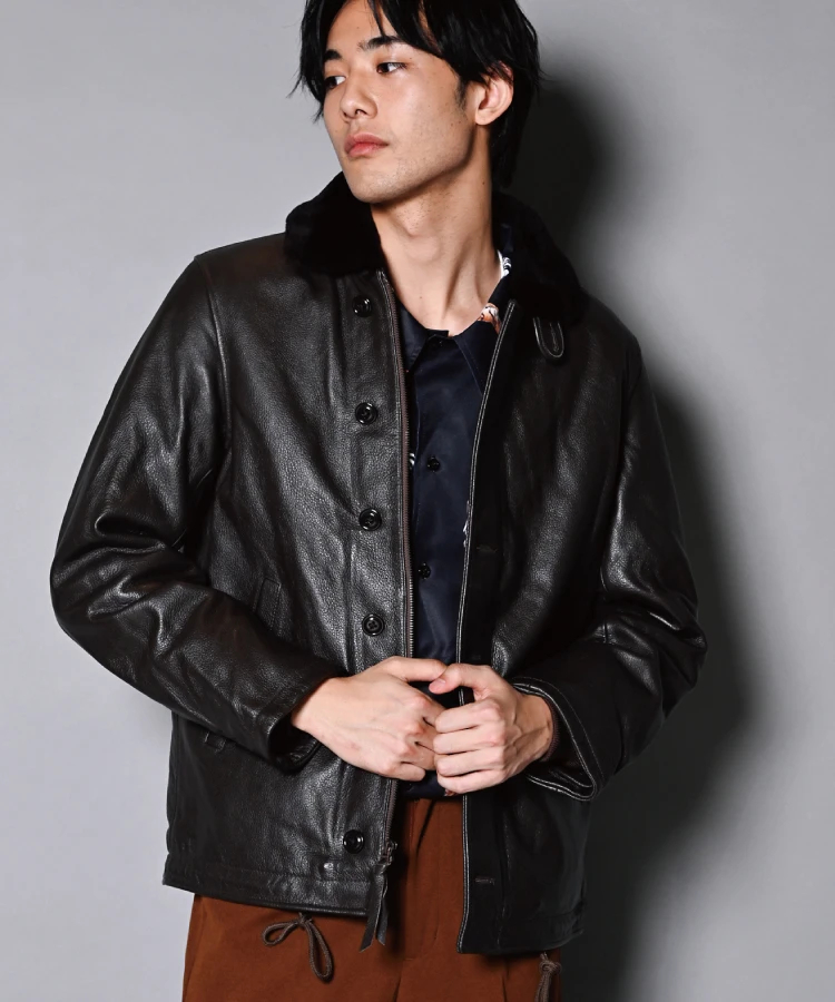 HOUSTON/ヒューストン N-1 DECK LEATHER JACKET-