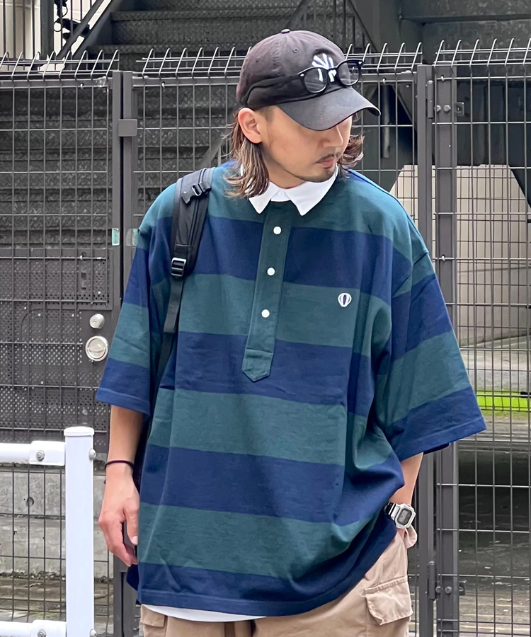 ANGLAN / アングラン S/S Stripe Wappen PK Half Shirt｜ファッション