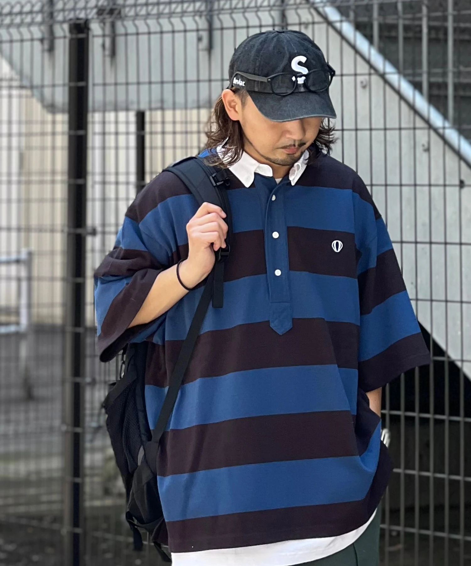 ANGLAN / アングラン S/S Stripe Wappen PK Half Shirt