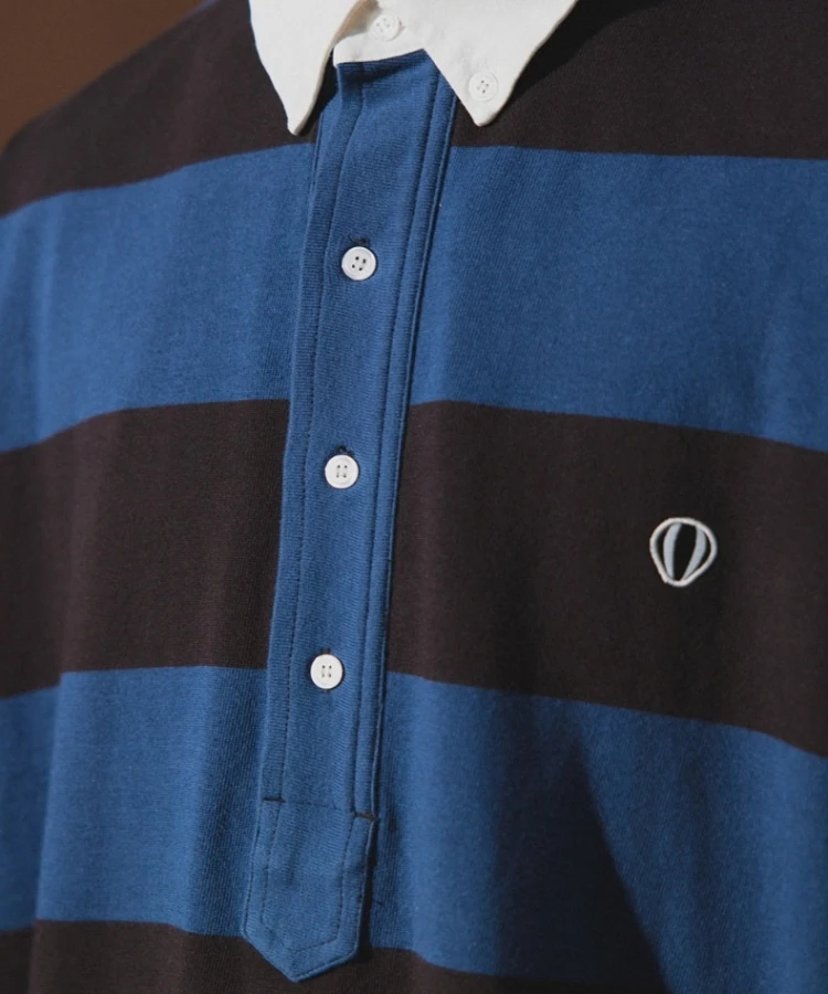 ANGLAN / アングラン S/S Stripe Wappen PK Half Shirt(MENS