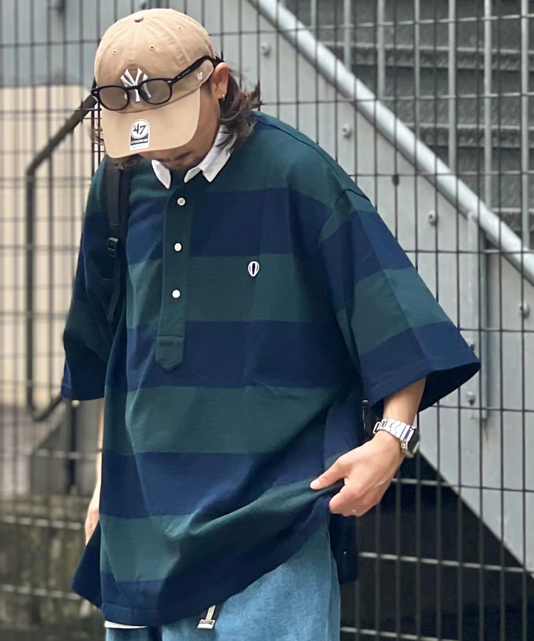 ANGLAN / アングラン S/S Stripe Wappen PK Half Shirt｜ファッション