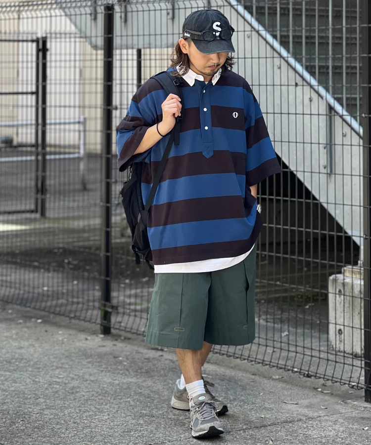 ANGLAN / アングラン S/S Stripe Wappen PK Half Shirt｜ファッション