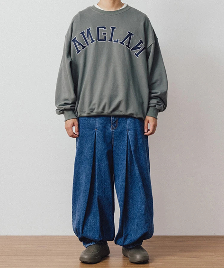 ANGLAN / アングラン-Unbalance Long Tuck Denim Balloon Pants 