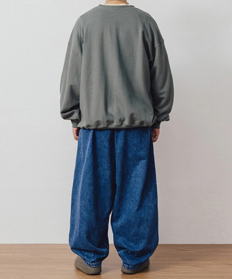 ANGLAN / アングラン-Unbalance Long Tuck Denim Balloon Pants 