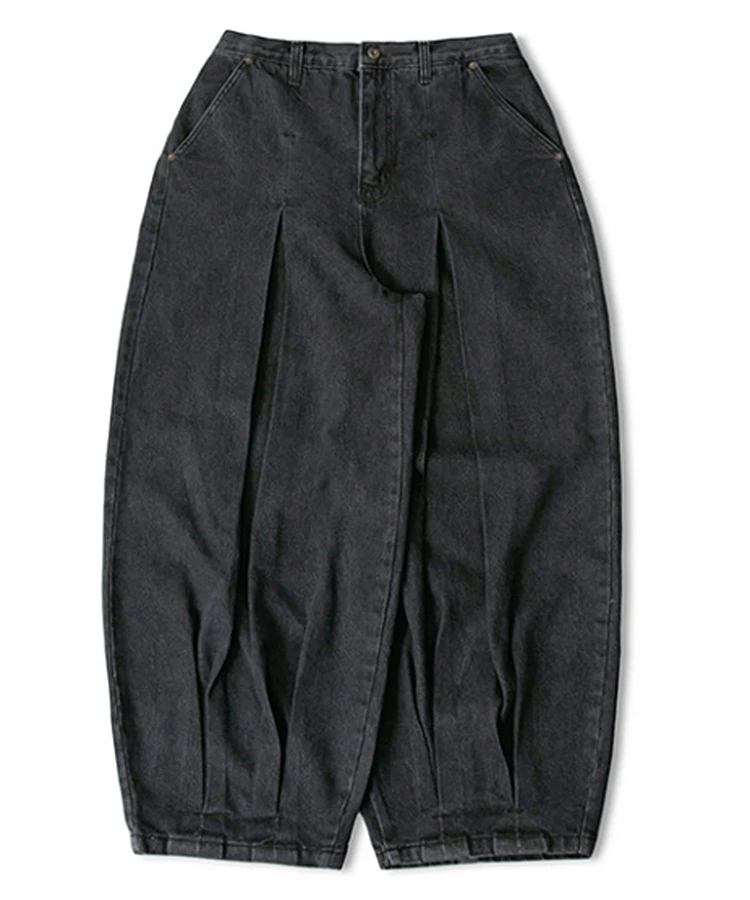 ANGLAN/アングラン-Unbalance Long Tuck Denim Balloon Pants