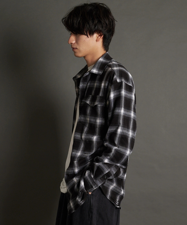 JACKROSE(ジャックローズ) |JE-OMBRE CHECK DAMAGE LS SHIRT