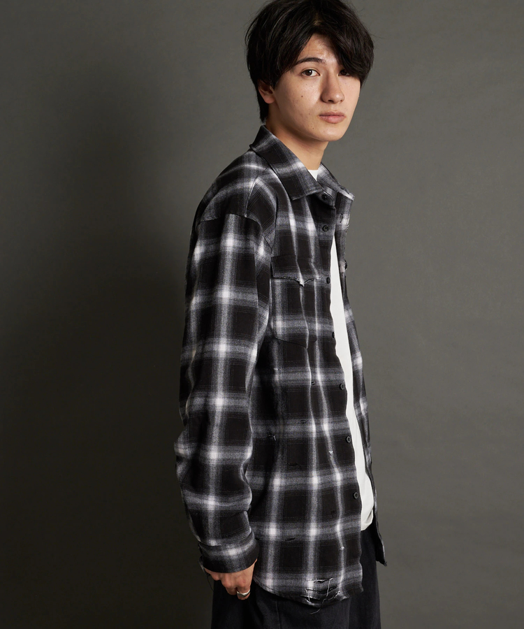 JE-OMBRE CHECK DAMAGE LS SHIRT｜ファッション通販 SANKO BAZAAR