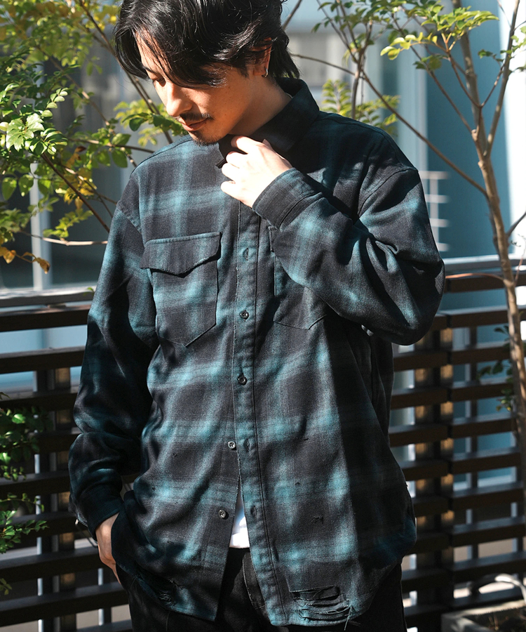 JACKROSE(ジャックローズ) |JE-OMBRE CHECK DAMAGE LS SHIRT