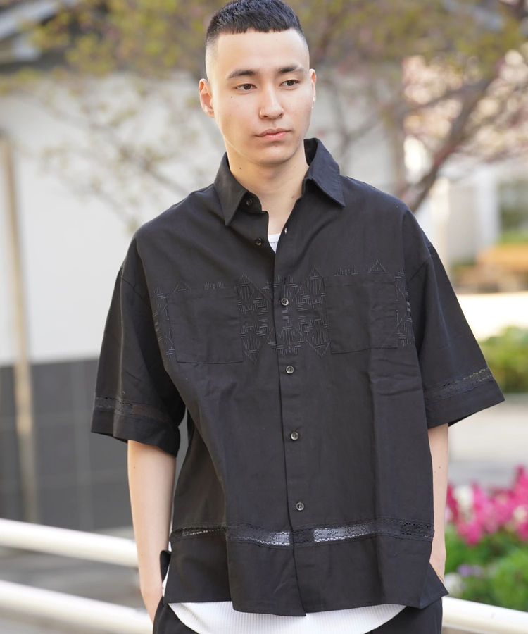 JACKROSE(ジャックローズ) |JE-LINEN 刺繍 RACE TAPE S/S SHIRT *セットアップ対応(MENS)