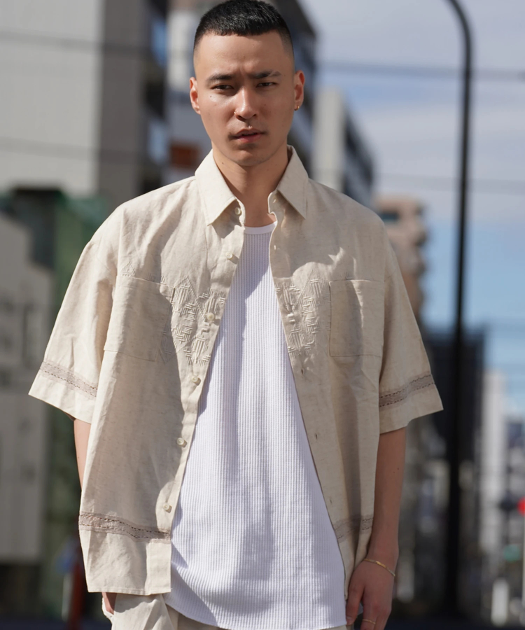JACKROSE(ジャックローズ) |JE-LINEN 刺繍 RACE TAPE S/S SHIRT *セットアップ対応(MENS)