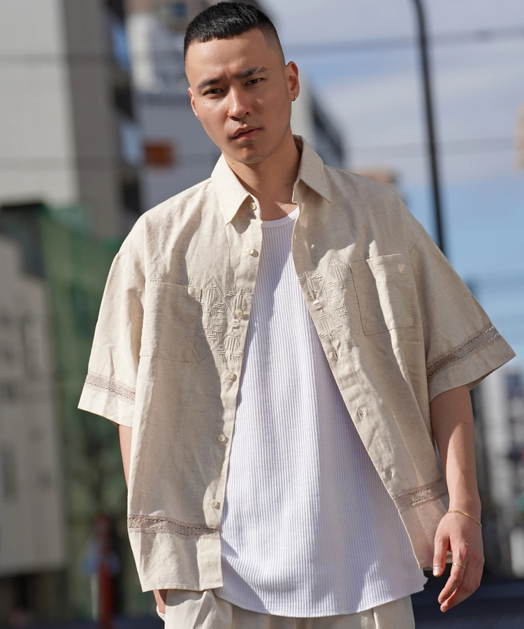 JACKROSE(ジャックローズ) |JE-LINEN 刺繍 RACE TAPE S/S SHIRT *セットアップ対応(MENS)