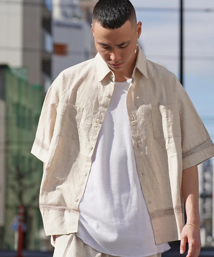 JACKROSE(ジャックローズ) |JE-LINEN 刺繍 RACE TAPE S/S SHIRT *セットアップ対応(MENS)