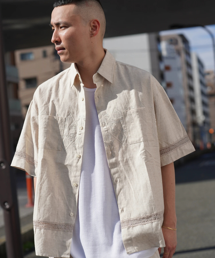 JACKROSE(ジャックローズ) |JE-LINEN 刺繍 RACE TAPE S/S SHIRT *セットアップ対応(MENS)
