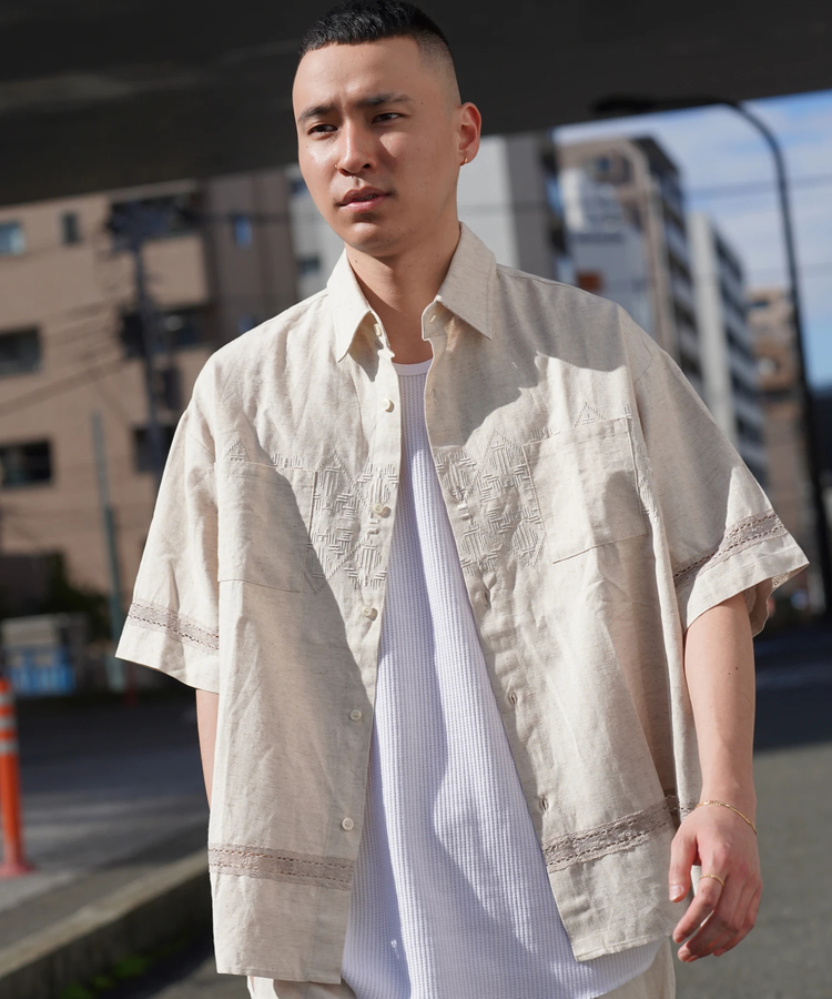 JACKROSE(ジャックローズ) |JE-LINEN 刺繍 RACE TAPE S/S SHIRT *セットアップ対応(MENS)
