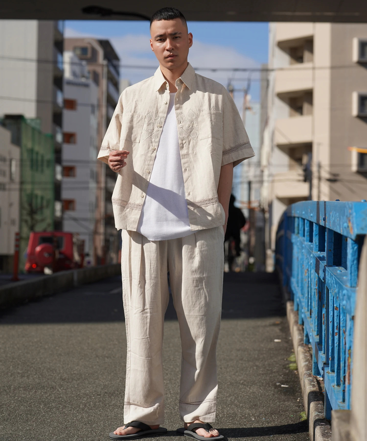 JACKROSE(ジャックローズ) |JE-LINEN 刺繍 RACE TAPE S/S SHIRT *セットアップ対応(MENS)