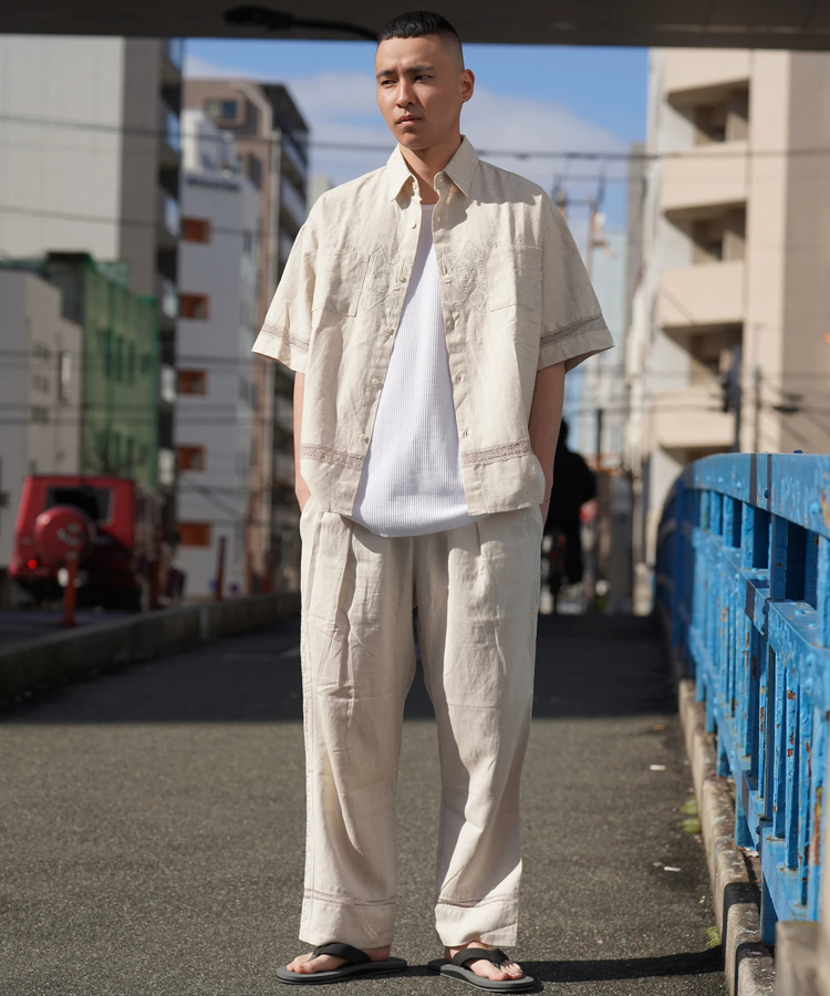 JACKROSE(ジャックローズ) |JE-LINEN 刺繍 RACE TAPE S/S SHIRT *セットアップ対応(MENS)