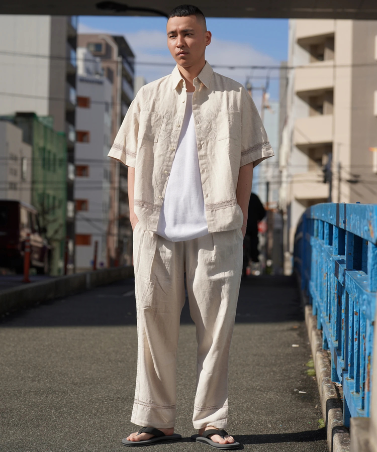 JACKROSE(ジャックローズ) |JE-LINEN 刺繍 RACE TAPE S/S SHIRT *セットアップ対応(MENS)
