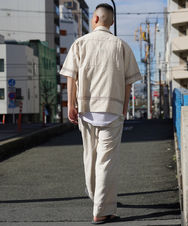 JACKROSE(ジャックローズ) |JE-LINEN 刺繍 RACE TAPE S/S SHIRT *セットアップ対応(MENS)