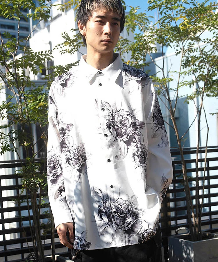 JACKROSE(ジャックローズ) |LV ジョーゼットローズ総柄とろみLSシャツ(MENS)