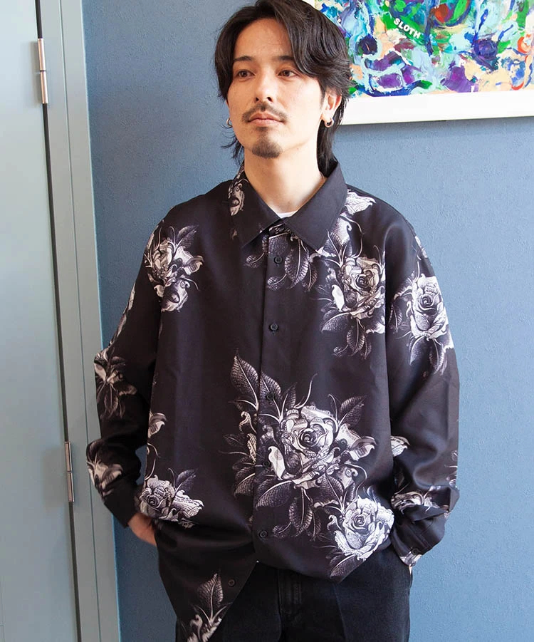 JACKROSE(ジャックローズ) |LV ジョーゼットローズ総柄とろみLSシャツ(MENS)