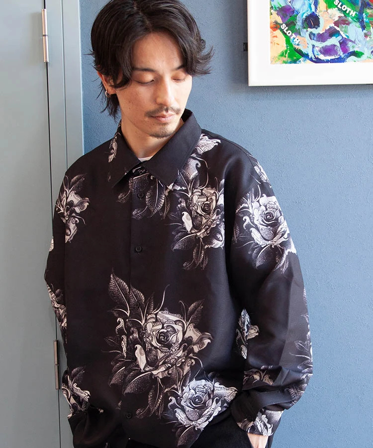 JACKROSE(ジャックローズ) |LV ジョーゼットローズ総柄とろみLSシャツ(MENS)
