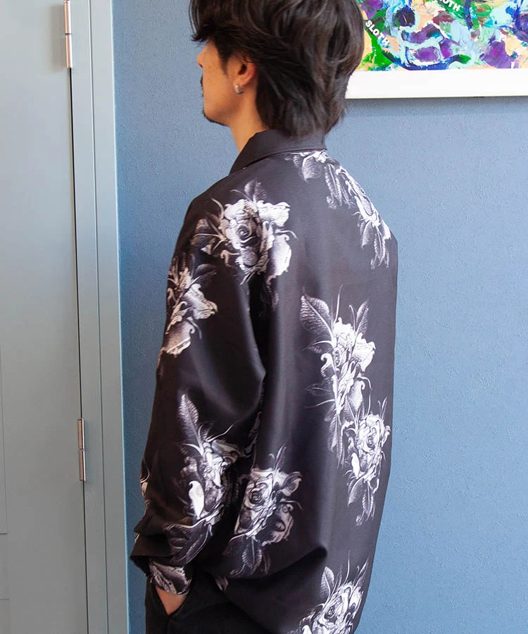 JACKROSE(ジャックローズ) |LV ジョーゼットローズ総柄とろみLSシャツ(MENS)