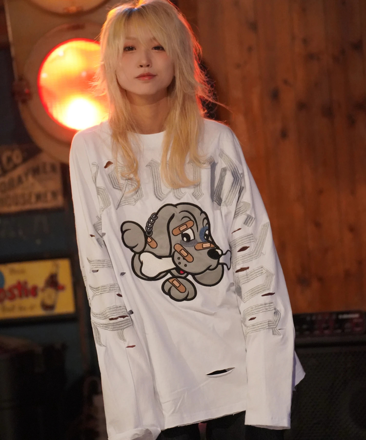 JACKROSE(ジャックローズ) |【GALFY×GALLIS ADDICTION】ぼろぼろ刺繍ロンT(MENS)