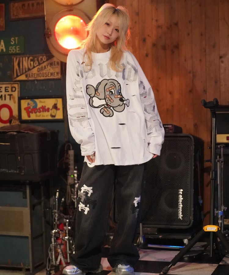 JACKROSE(ジャックローズ) |【GALFY×GALLIS ADDICTION】ぼろぼろ刺繍ロンT(MENS)