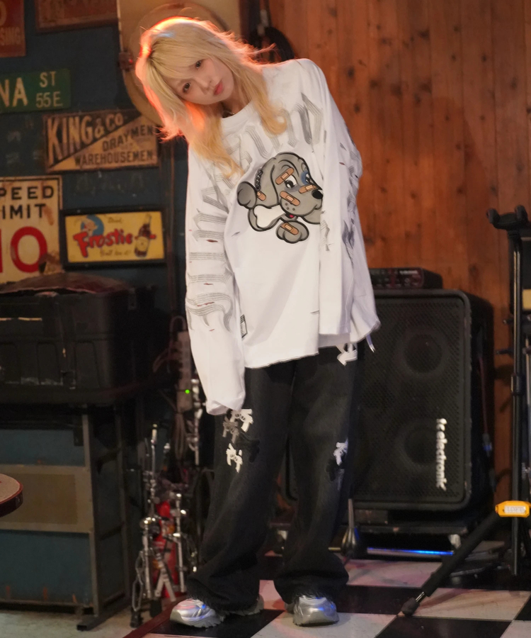 JACKROSE(ジャックローズ) |【GALFY×GALLIS ADDICTION】ぼろぼろ刺繍ロンT(MENS)