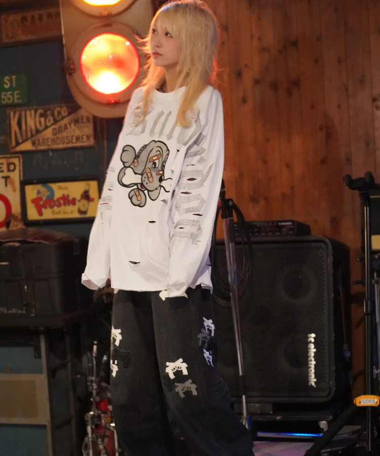JACKROSE(ジャックローズ) |【GALFY×GALLIS ADDICTION】ぼろぼろ刺繍ロンT(MENS)