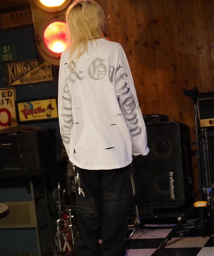 JACKROSE(ジャックローズ) |【GALFY×GALLIS ADDICTION】ぼろぼろ刺繍ロンT(MENS)