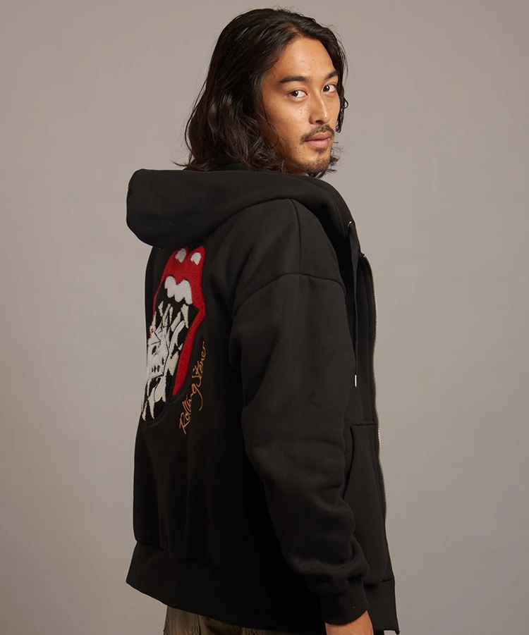 JACKROSE(ジャックローズ) |【The Rolling Stones×JACKROSE】 裏起毛サガラ刺繍ジップパーカ(MENS)