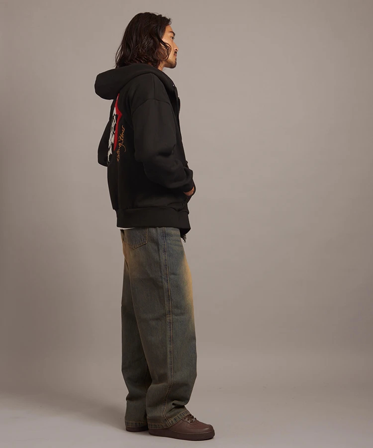 JACKROSE(ジャックローズ) |【The Rolling Stones×JACKROSE】 裏起毛サガラ刺繍ジップパーカ(MENS)