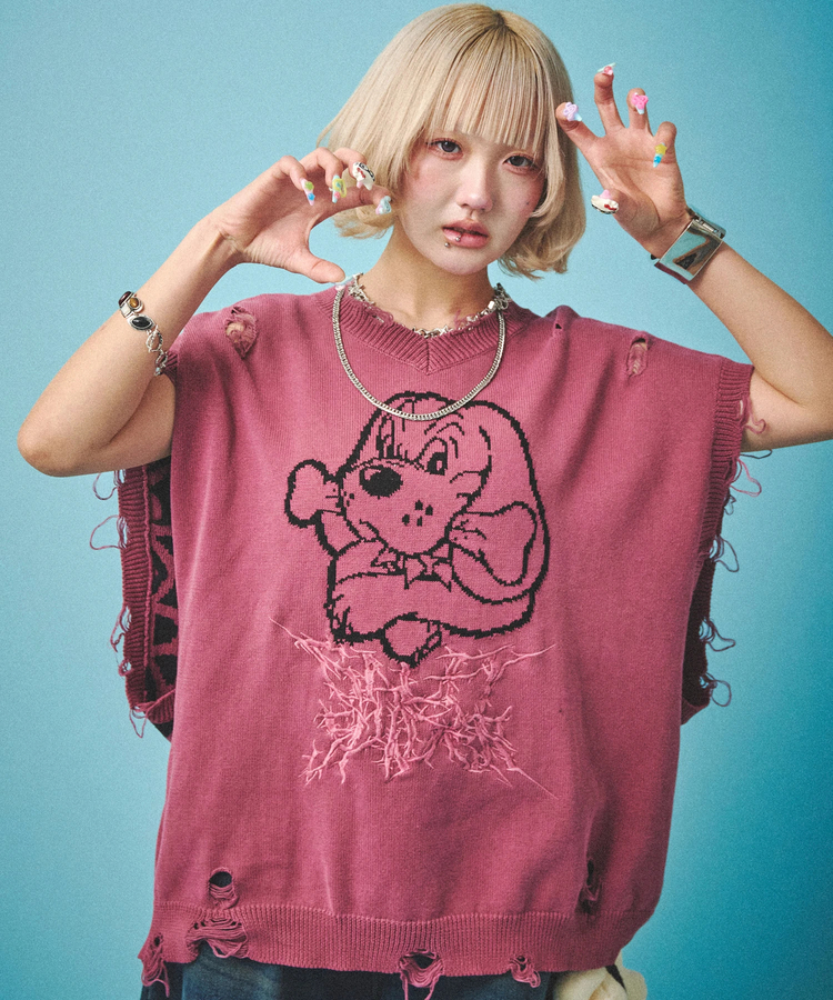 JACKROSE(ジャックローズ) |GALFY/ガルフィー スパイダー染め染めニットベスト(MENS)