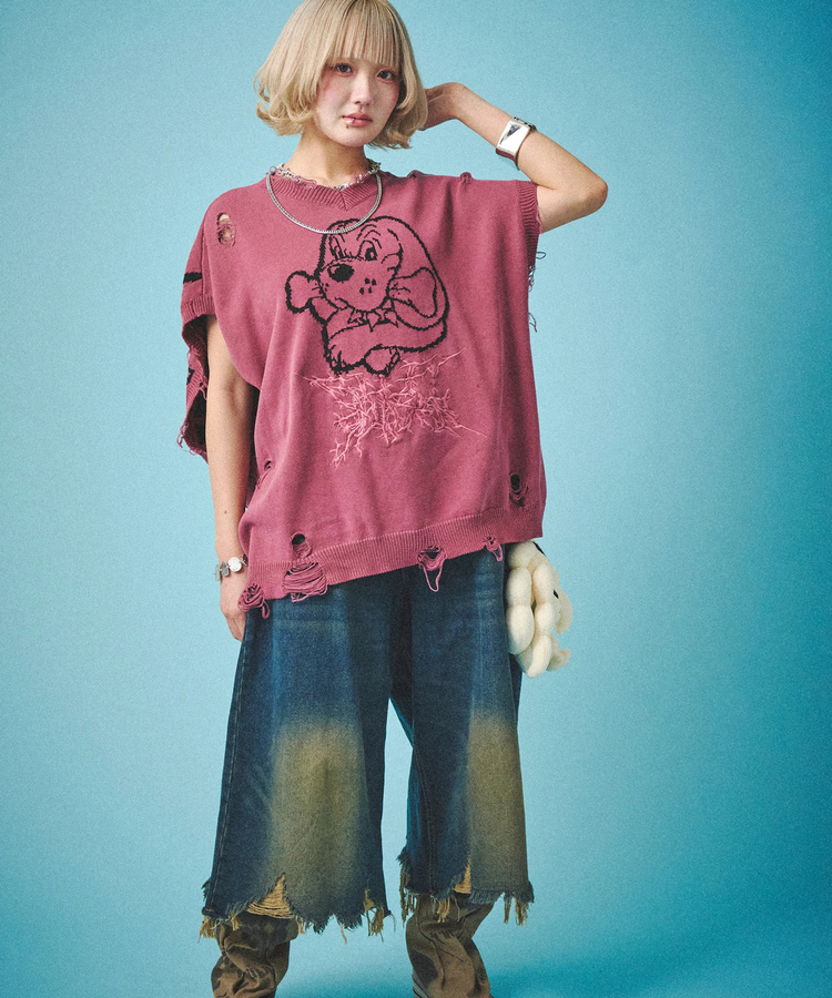 JACKROSE(ジャックローズ) |GALFY/ガルフィー スパイダー染め染めニットベスト(MENS)