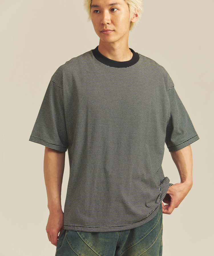 Healthknit/ヘルスニット NARROW BORDER JERSEY WIDE CREW NECK S/S
