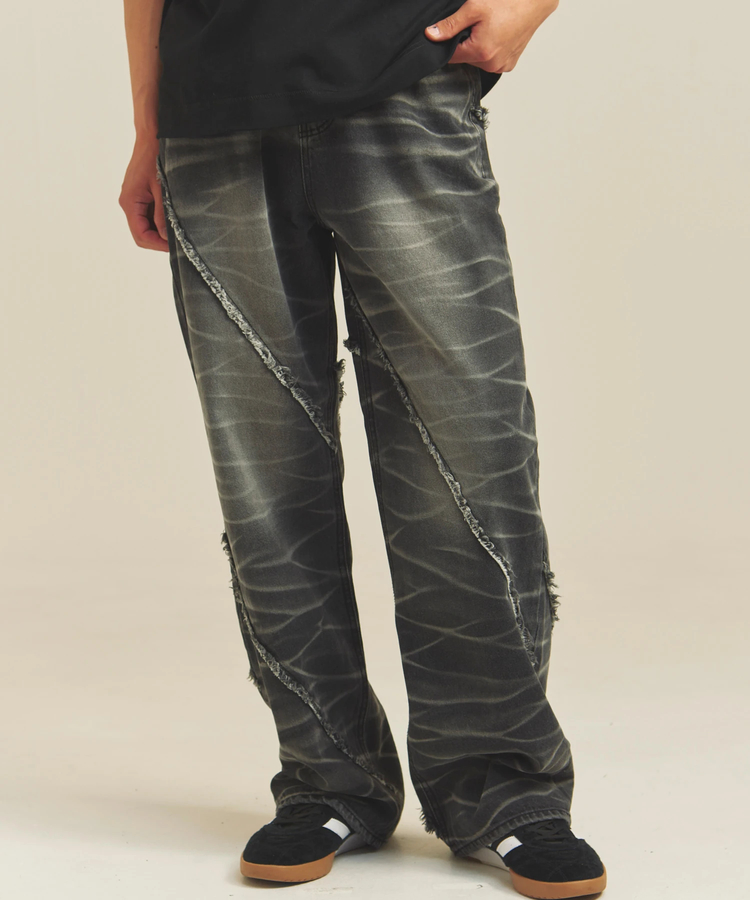 JACKROSE(ジャックローズ) |JE-SELECT-ナナメ切替・ブラスト加工/デニムパンツ(MENS)