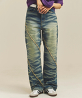 JACKROSE(ジャックローズ) |JE-SELECT-ナナメ切替・ブラスト加工/デニムパンツ(MENS)
