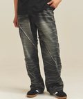 JACKROSE(ジャックローズ) |JE-SELECT-ナナメ切替・ブラスト加工/デニムパンツ(MENS)