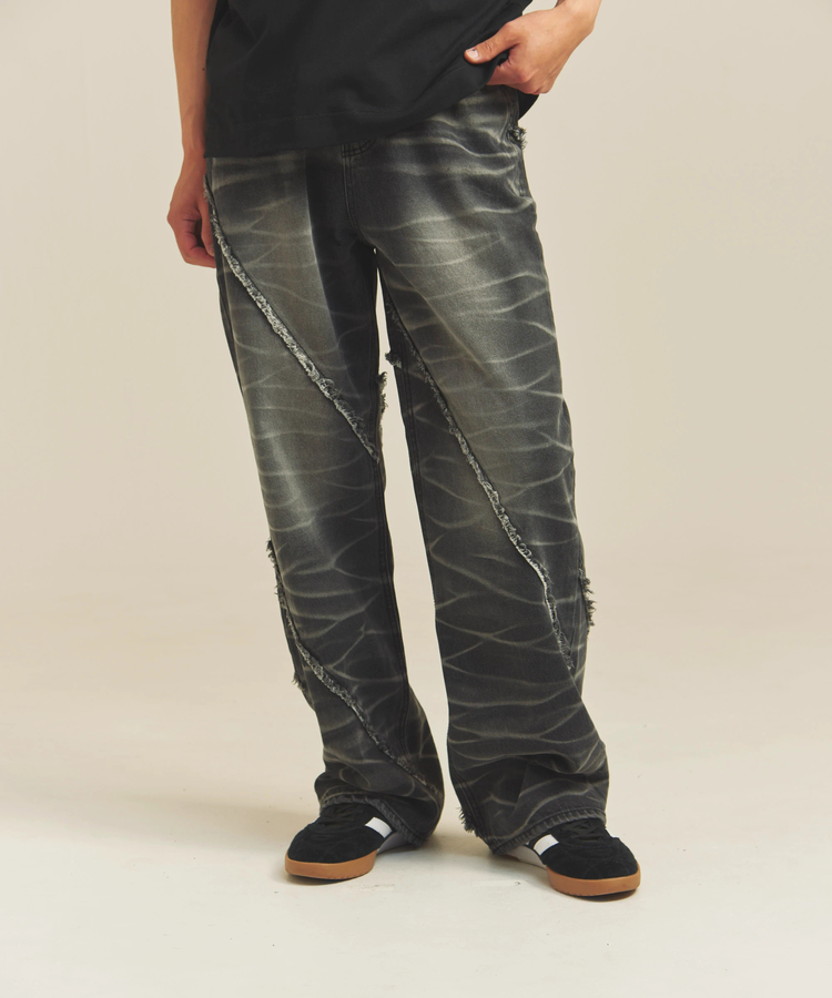 JACKROSE(ジャックローズ) |JE-SELECT-ナナメ切替・ブラスト加工/デニムパンツ(MENS)
