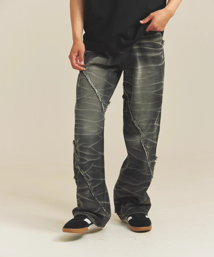 JACKROSE(ジャックローズ) |JE-SELECT-ナナメ切替・ブラスト加工/デニムパンツ(MENS)