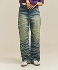 JACKROSE(ジャックローズ) |JE-SELECT-ナナメ切替・ブラスト加工/デニムパンツ(MENS)