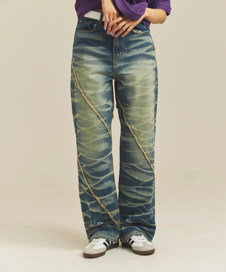 JACKROSE(ジャックローズ) |JE-SELECT-ナナメ切替・ブラスト加工/デニムパンツ(MENS)
