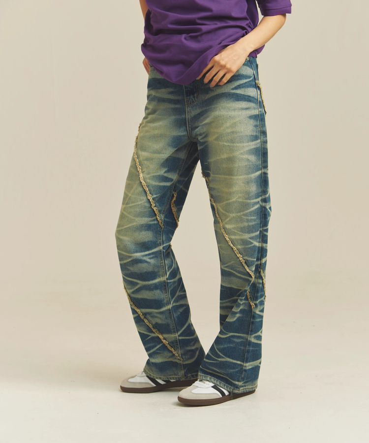 JACKROSE(ジャックローズ) |JE-SELECT-ナナメ切替・ブラスト加工/デニムパンツ(MENS)