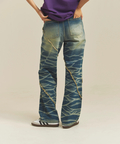 JACKROSE(ジャックローズ) |JE-SELECT-ナナメ切替・ブラスト加工/デニムパンツ(MENS)