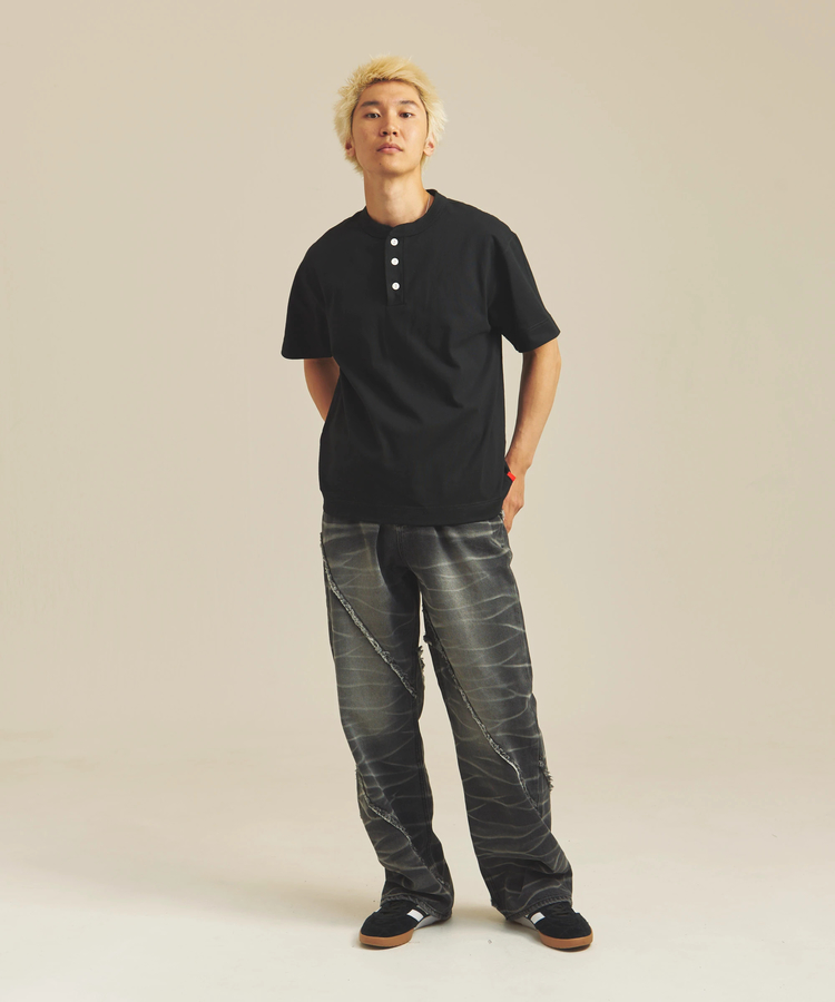 JACKROSE(ジャックローズ) |JE-SELECT-ナナメ切替・ブラスト加工/デニムパンツ(MENS)