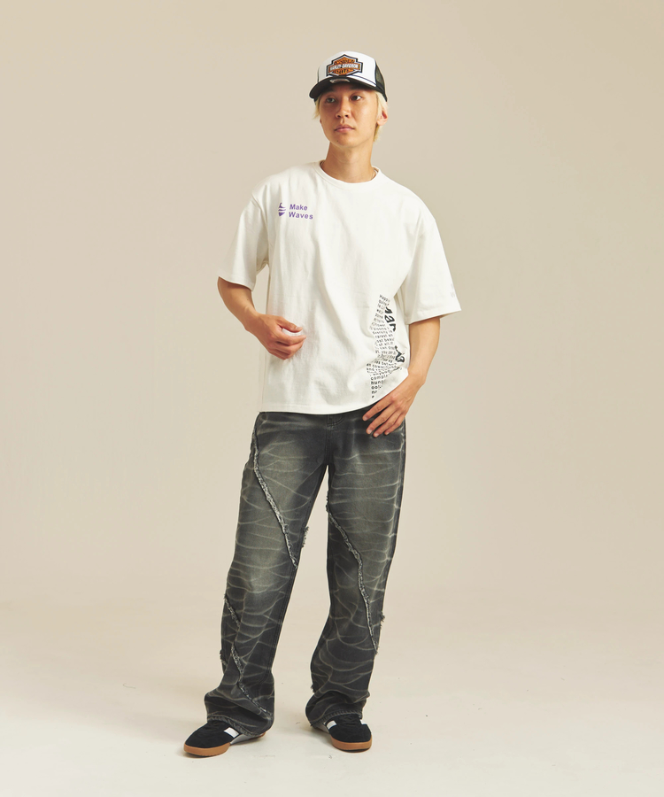 JACKROSE(ジャックローズ) |JE-SELECT-ナナメ切替・ブラスト加工/デニムパンツ(MENS)